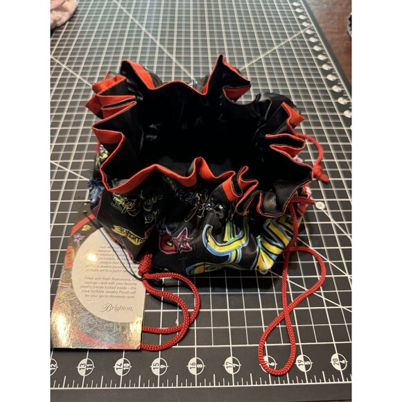 Brighton Love Scribble Jewelry Pouch Drawstring Bag Colorful Print Lip Heart Des - Picture 1 of 4